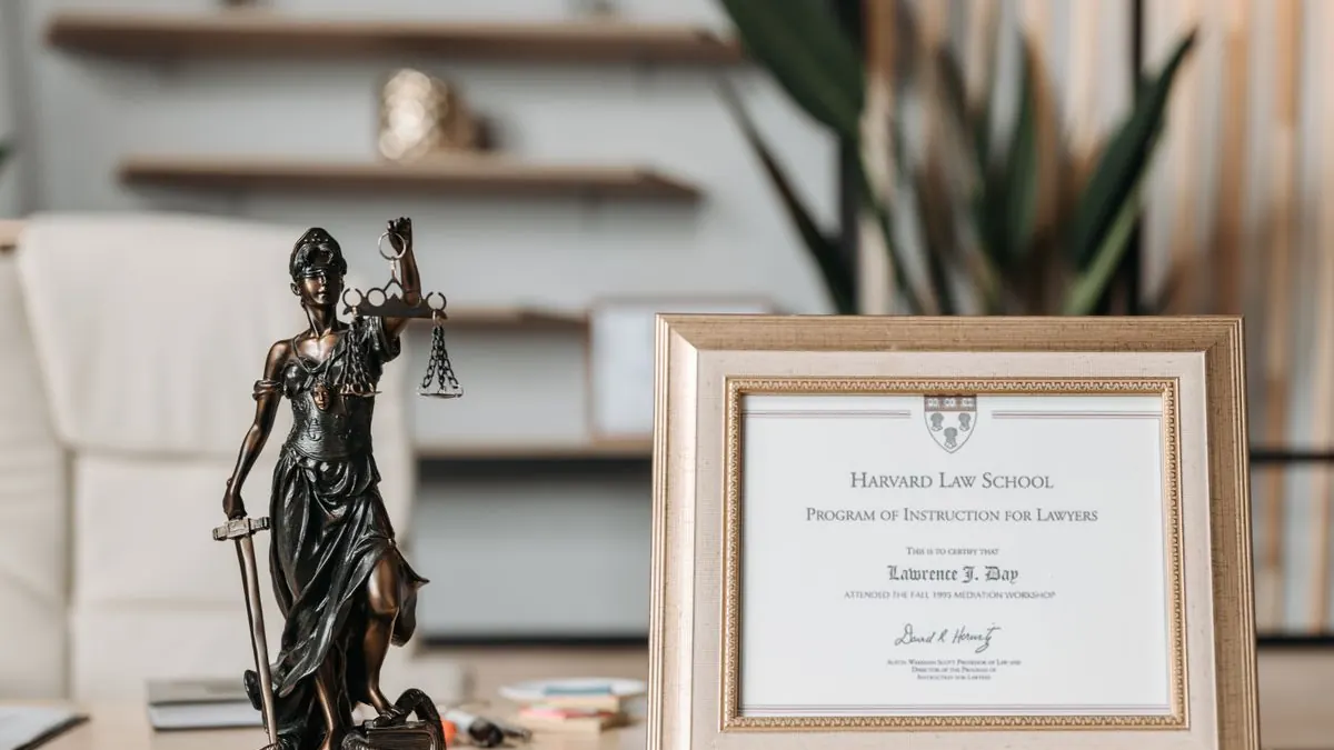 Rámovaný certifikát se soškou u knihovny